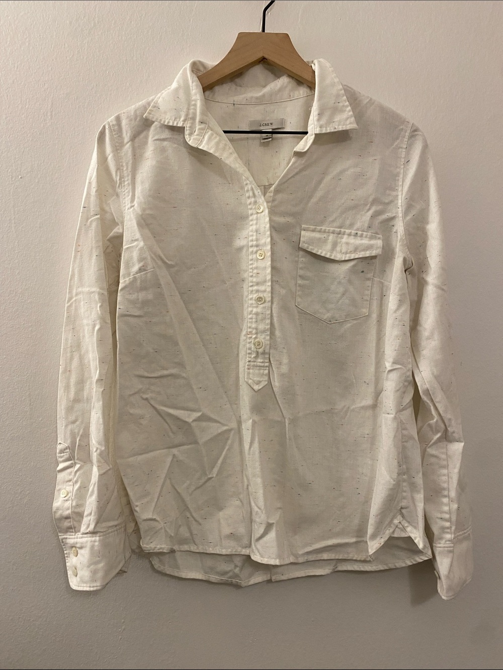 J. Crew Off-White Speckled Cotton Popover Button-Down Shirt